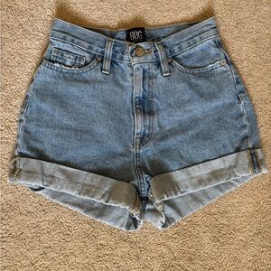 BDG Light Blue High-Rise Rolled Hem Jean Shorts